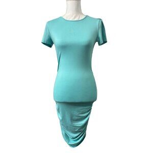 Turquoise Cutout Back Ruched Bodycon Dress Short Sleeve Stretch SizeM Popular 21